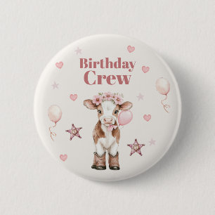 Badge Rond 5 Cm Anniversaire Cowgirl Rose Thème Ferme 1er
