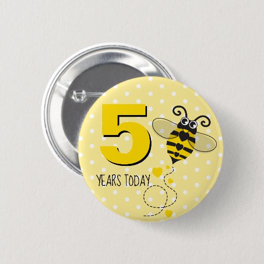 Badge Rond 5 Cm Anniversaire d'abeilles 5 ans aujourd'hui de (Devant & derrière)