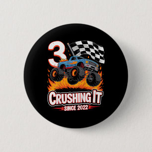 Badge Rond 5 Cm Anniversaire de enfant Camion Monster 3 ans Garçon