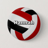 Badge Rond 5 Cm anniversaire de enfant de volley-ball noir rouge (Devant)