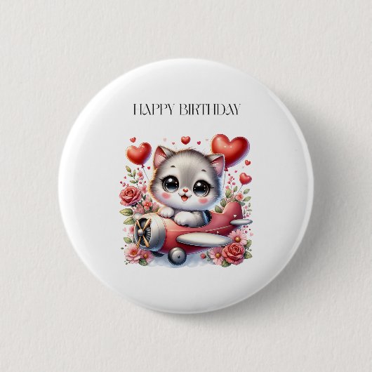 Badge Rond 5 Cm Anniversaire de Kitten Pilot (Devant)