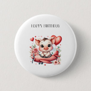Badge Rond 5 Cm Anniversaire de Pilote Cochon