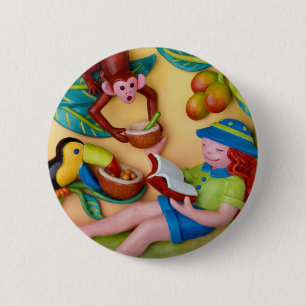 Badge Rond 5 Cm Anniversaire de safari de jungle de la fille