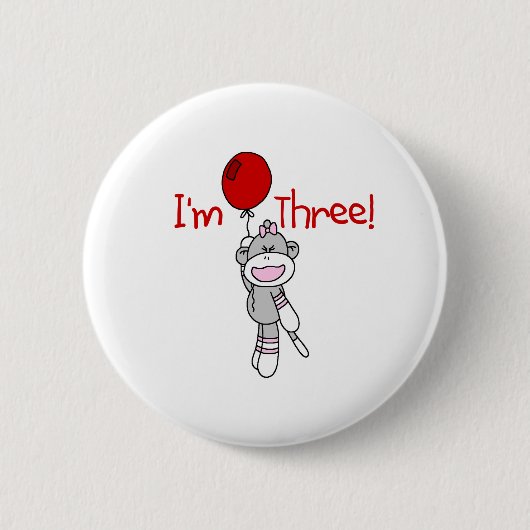 Badge Rond 5 Cm Anniversaire de singe de chaussette 3ème (Devant)