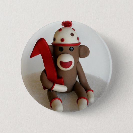 Badge Rond 5 Cm Anniversaire de singe de chaussette premier (Devant)