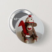 Badge Rond 5 Cm Anniversaire de singe de chaussette premier (Devant & derrière)