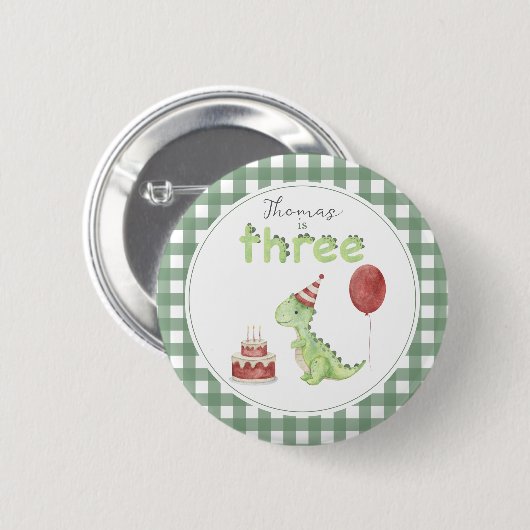 Badge Rond 5 Cm Anniversaire de Trois-Rex Dinosaure Mignon (Devant & derrière)