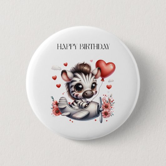 Badge Rond 5 Cm Anniversaire de Zebra Pilot (Devant)