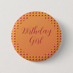 Badge Rond 5 Cm Anniversaire des filles roses et bordeaux orange