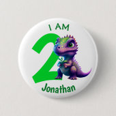 Badge Rond 5 Cm Anniversaire dinosaure vert (Devant)
