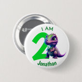 Badge Rond 5 Cm Anniversaire dinosaure vert (Devant & derrière)