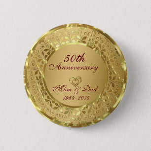 Badge Rond 5 Cm Anniversaire du 50e Mariage de l'or mousseux