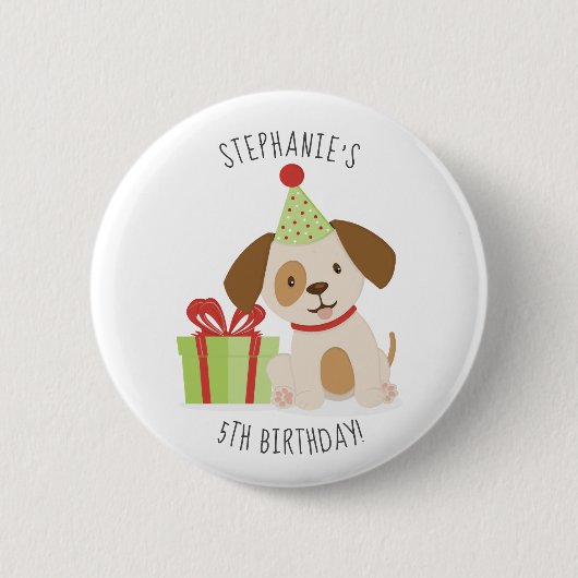 Badge Rond 5 Cm Anniversaire du Chiot mignon (Devant)