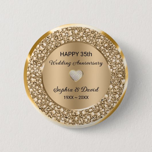 Badge Rond 5 Cm Anniversaire du Mariage de diamants de cuivre (Devant)