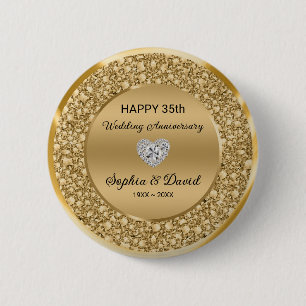 Badge Rond 5 Cm Anniversaire du Mariage Gold Diamonds