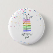 Badge Rond 5 Cm Anniversaire Épingle avec gâteau et Confetti (Devant)