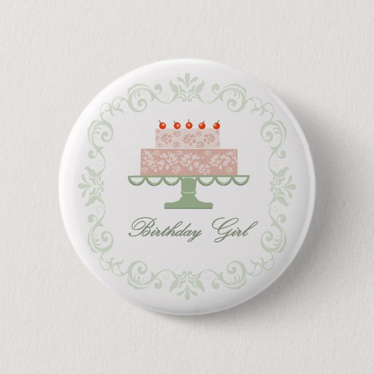 Badge Rond 5 Cm Anniversaire Épingle avec gâteau rose (Devant)