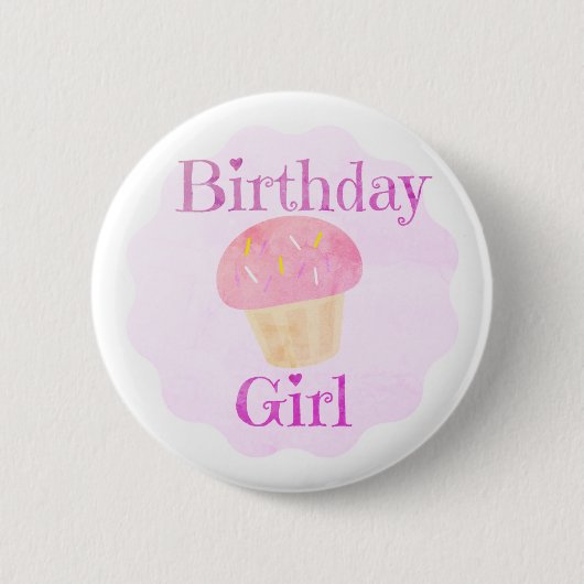 Badge Rond 5 Cm Anniversaire Fille Cupcake Rose (Devant)