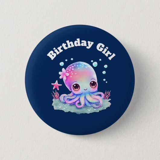 Badge Rond 5 Cm Anniversaire Fille Cute Octopus Under the Sea Thèm (Devant)