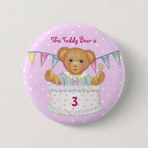 Badge Rond 5 Cm Anniversaire Fille de l'ours - Troisième - Personn
