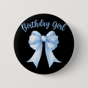 Badge Rond 5 Cm Anniversaire fille mignonne Bleu Coquette Bow Y2k 