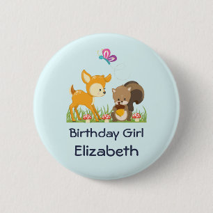 Badge Rond 5 Cm Anniversaire Girl Cute Forest Animaux