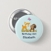 Badge Rond 5 Cm Anniversaire Girl Cute Forest Animaux (Devant & derrière)