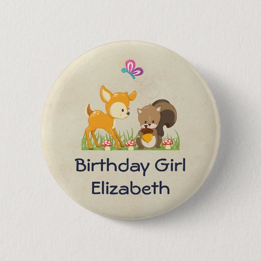 Badge Rond 5 Cm Anniversaire Girl Cute Forest Animaux (Devant)