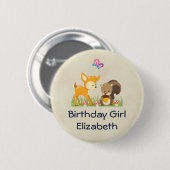 Badge Rond 5 Cm Anniversaire Girl Cute Forest Animaux (Devant & derrière)