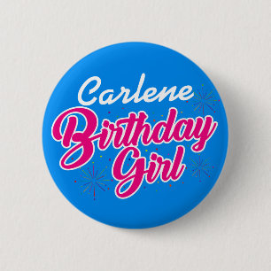 Badge Rond 5 Cm Anniversaire Girl Pink Typographie avec NOM sur BL
