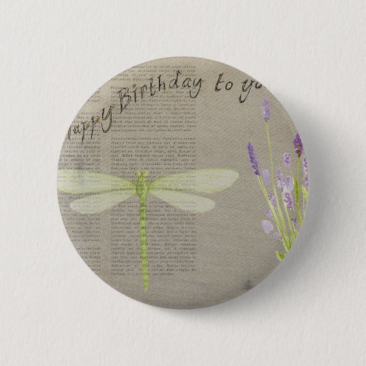 Badge Rond 5 Cm anniversaire heureux de libellule (Devant)