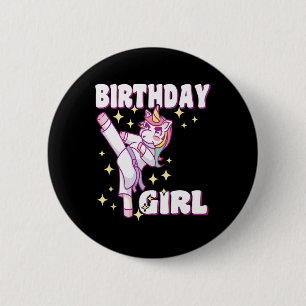 Badge Rond 5 Cm Anniversaire Karate Unicorn Girl