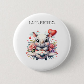 Badge Rond 5 Cm Anniversaire Pilote Rhinocéros