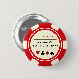 Badge Rond 5 Cm Anniversaire Poker Chip Casino thème Crème rouge