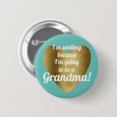 Badge Rond 5 Cm Annonce Future Grand-mère Cœur Doré Sarcelle (Devant & derrière)