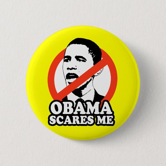 BADGE ROND 5 CM ANTI-OBAMA/OBAMA M'EFFRAYE (Devant)