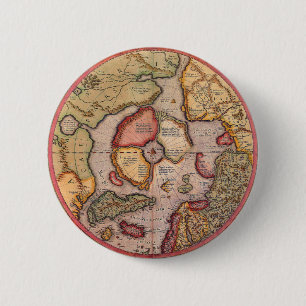 Badge Rond 5 Cm Antique carte du Vieux Monde, Pôle Nord Arctique,