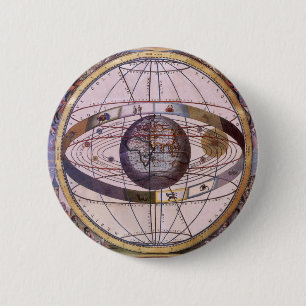 Badge Rond 5 Cm Antique Ptolemaic Solar System, Andreas Cellarius