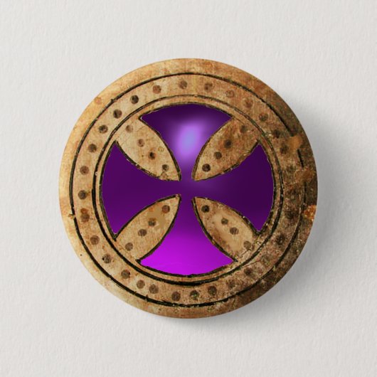 Badge Rond 5 Cm ANTIQUE TEMPLAR CROSS Purple Amethyst Gem (Devant)