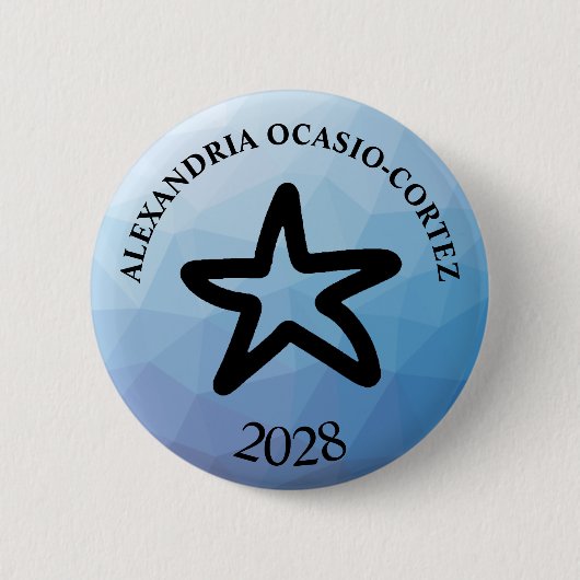 Badge Rond 5 Cm AOC l'Alexandrie Ocasio-Cortez 2028 (Devant)
