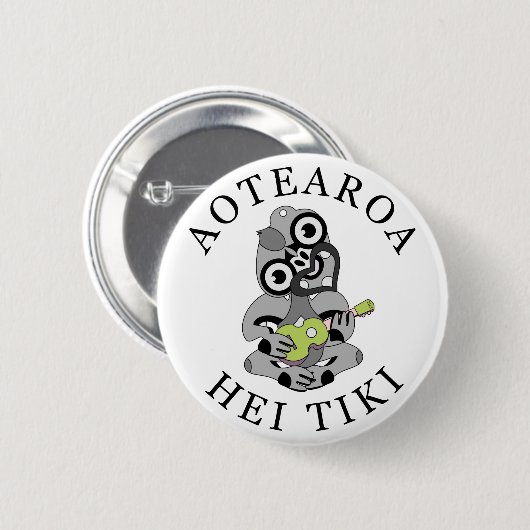 Badge Rond 5 Cm Aotearoa Hei Tiki avec ukulele vert (Devant & derrière)