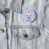 Badge Rond 5 Cm "Appelez ceci !" Bleu de visage de bébé - bouton (En situation)