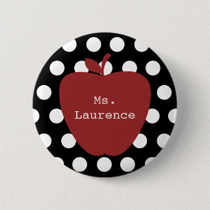 Badge Rond 5 Cm Apple et professeur rouges de point de polka