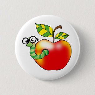 Badge Rond 5 Cm Apple et ver, de nouveau à l'école