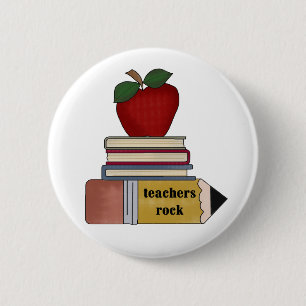 Badge Rond 5 Cm Apple, livres, roche de professeurs de crayon