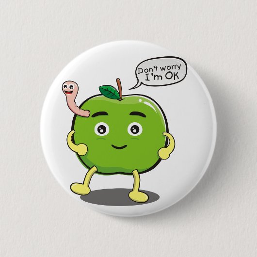 Badge Rond 5 Cm Apple mignon avec le ver mignon (Devant)