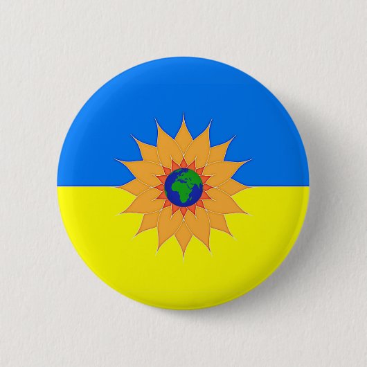 Badge Rond 5 Cm Appui à l'Ukraine Drapeau et tournesol (Devant)
