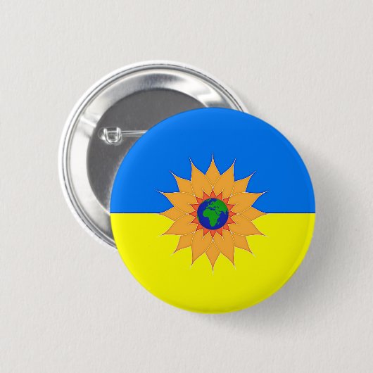 Badge Rond 5 Cm Appui à l'Ukraine Drapeau et tournesol (Devant & derrière)