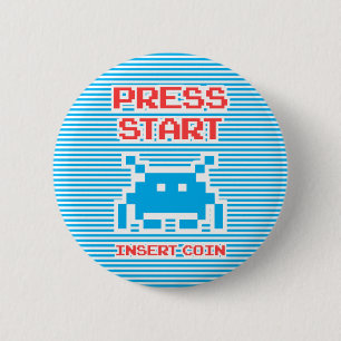 Badge Rond 5 Cm Appuyez Sur Démarrer Insérer Une Pièce, En Jouant