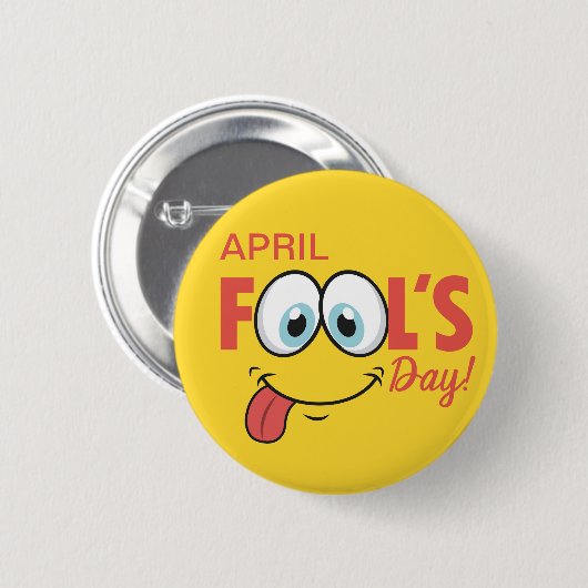 Badge Rond 5 Cm April Fool's Day Happy Funny Face | Vacances (Devant & derrière)